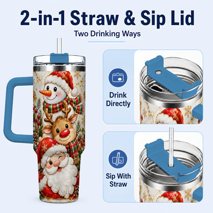 #pl[40oz|Blue] Santa Reindeer Snowman 40oz Tumbler with Handle, Holiday Travel Cup