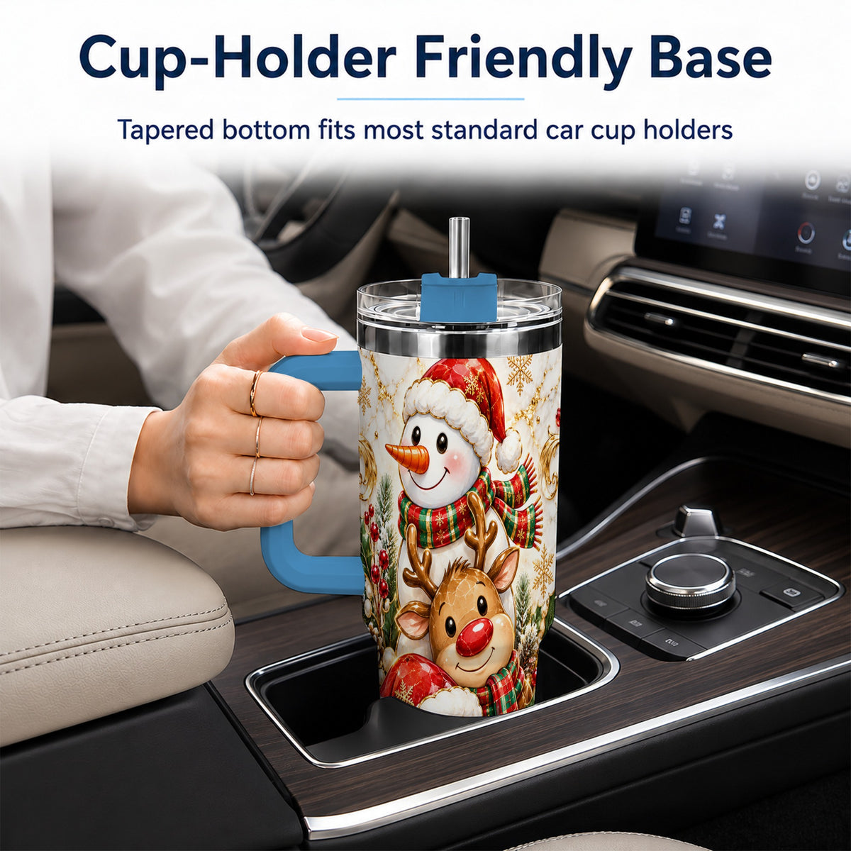 #pl[40oz|Blue] Santa Reindeer Snowman 40oz Tumbler with Handle, Holiday Travel Cup