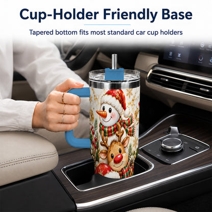 #pl[40oz|Blue] Santa Reindeer Snowman 40oz Tumbler with Handle, Holiday Travel Cup