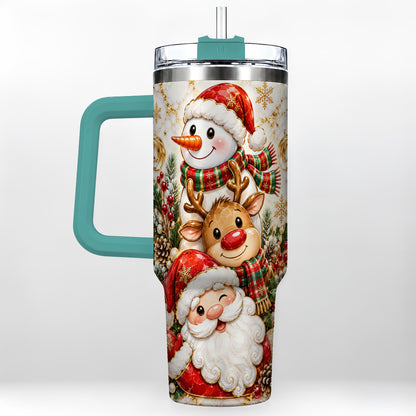 #pl[40oz|Green] Santa Reindeer Snowman 40oz Tumbler with Handle, Holiday Travel Cup
