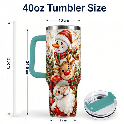 #pl[40oz|Green] Santa Reindeer Snowman 40oz Tumbler with Handle, Holiday Travel Cup