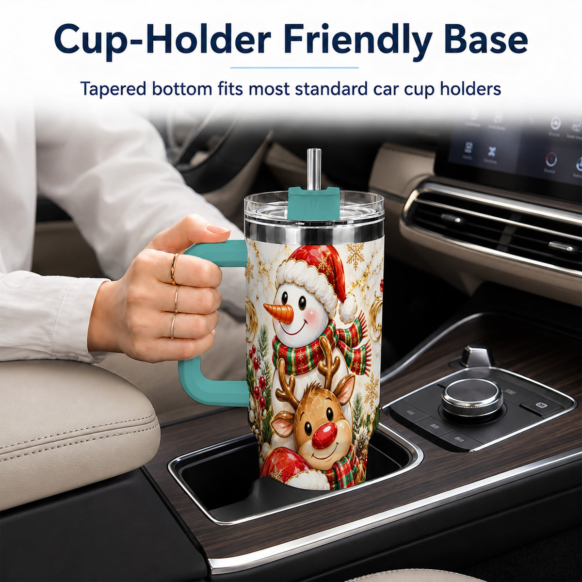 #pl[40oz|Green] Santa Reindeer Snowman 40oz Tumbler with Handle, Holiday Travel Cup