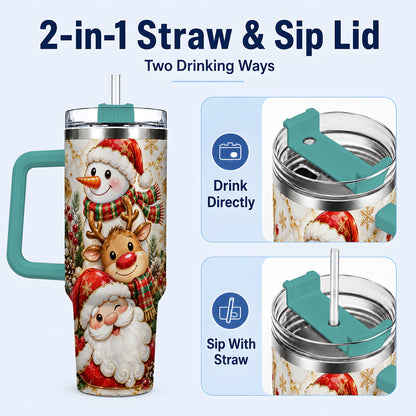#pl[40oz|Green] Santa Reindeer Snowman 40oz Tumbler with Handle, Holiday Travel Cup