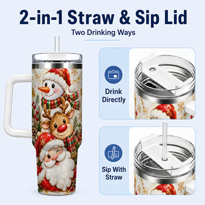#pl[40oz|White] Santa Reindeer Snowman 40oz Tumbler with Handle, Holiday Travel Cup