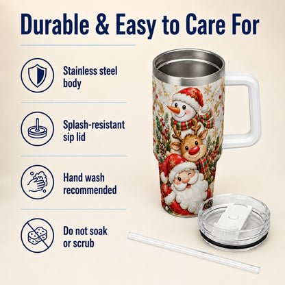 #pl[40oz|White] Santa Reindeer Snowman 40oz Tumbler with Handle, Holiday Travel Cup