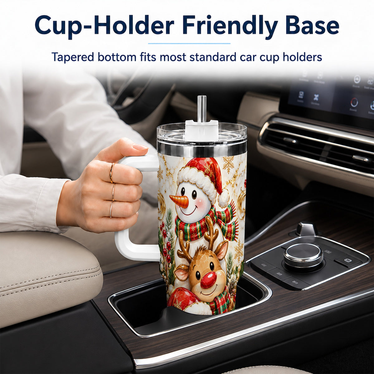 #pl[40oz|White] Santa Reindeer Snowman 40oz Tumbler with Handle, Holiday Travel Cup