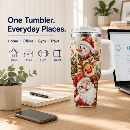 #pl[40oz|White] Santa Reindeer Snowman 40oz Tumbler with Handle, Holiday Travel Cup
