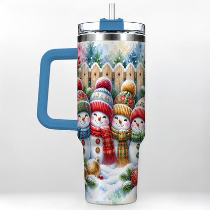 #pl[40oz|Blue] Watercolor Snowman Friends 40oz Tumbler with Handle, Winter Travel Cup