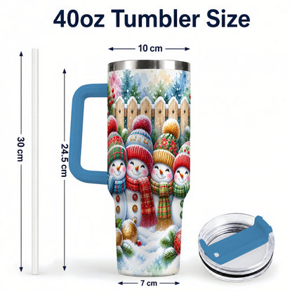 #pl[40oz|Blue] Watercolor Snowman Friends 40oz Tumbler with Handle, Winter Travel Cup