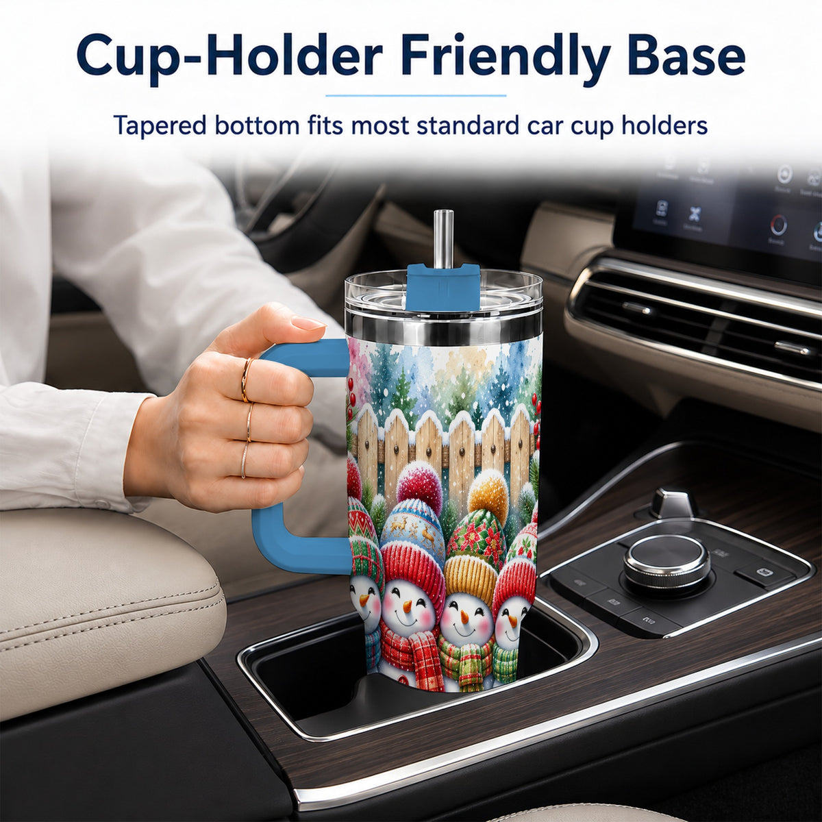 #pl[40oz|Blue] Watercolor Snowman Friends 40oz Tumbler with Handle, Winter Travel Cup