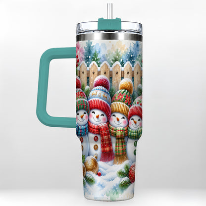 #pl[40oz|Green] Watercolor Snowman Friends 40oz Tumbler with Handle, Winter Travel Cup