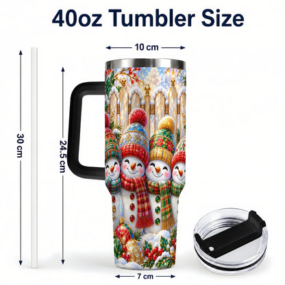 #pl[40oz|Black] Jeweled Snowman Friends 40oz Tumbler with Handle, Christmas Travel Cup
