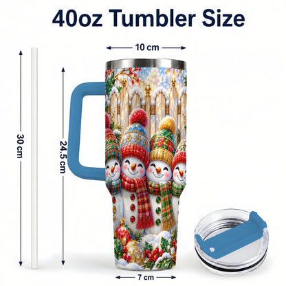 #pl[40oz|Blue] Jeweled Snowman Friends 40oz Tumbler with Handle, Christmas Travel Cup