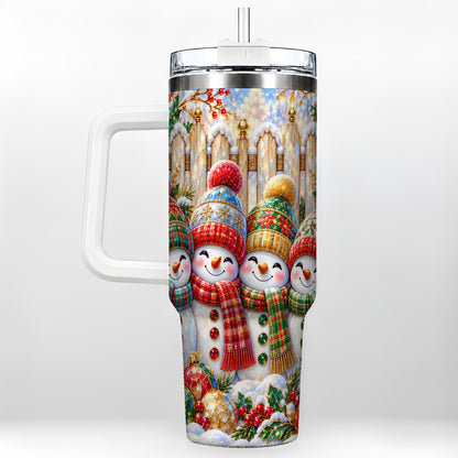 Jeweled Snowman Friends 40oz Tumbler with Handle, Christmas Travel Cup
