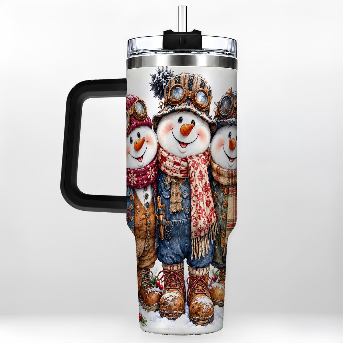 #pl[40oz|Black] Steampunk Snowman 40oz Tumbler, Winter Stainless Steel Travel Cup