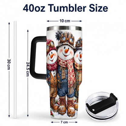 #pl[40oz|Black] Steampunk Snowman 40oz Tumbler, Winter Stainless Steel Travel Cup
