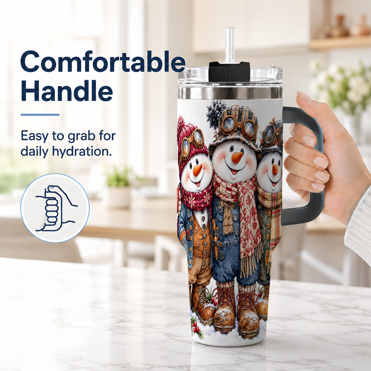 #pl[40oz|Black] Steampunk Snowman 40oz Tumbler, Winter Stainless Steel Travel Cup