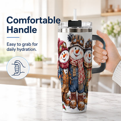 #pl[40oz|Black] Steampunk Snowman 40oz Tumbler, Winter Stainless Steel Travel Cup