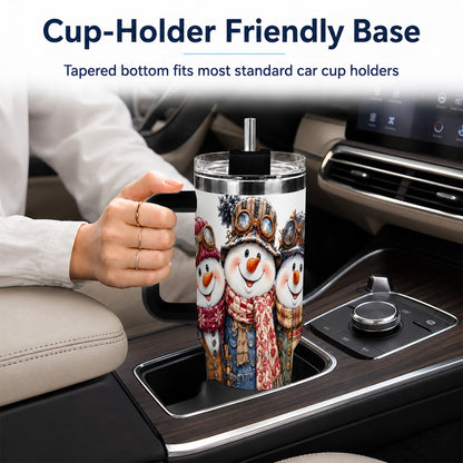 #pl[40oz|Black] Steampunk Snowman 40oz Tumbler, Winter Stainless Steel Travel Cup