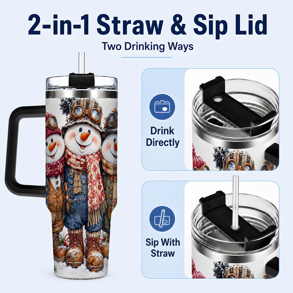 #pl[40oz|Black] Steampunk Snowman 40oz Tumbler, Winter Stainless Steel Travel Cup
