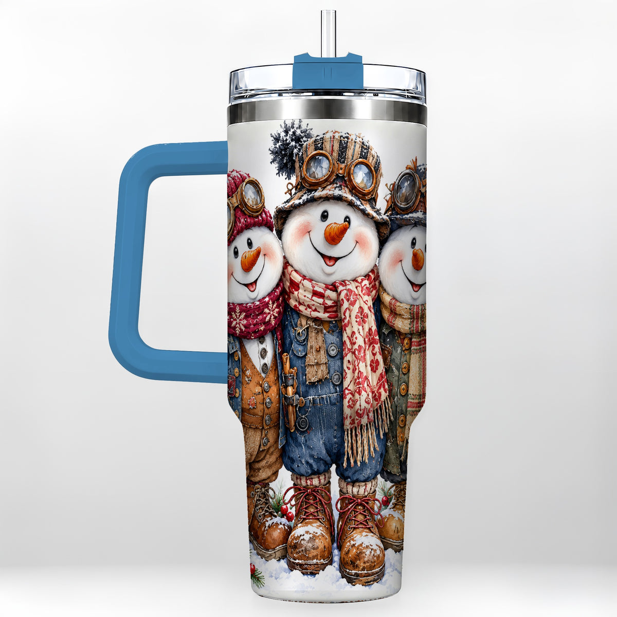 #pl[40oz|Blue] Steampunk Snowman 40oz Tumbler, Winter Stainless Steel Travel Cup