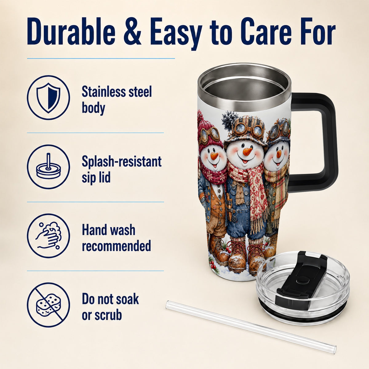#pl[40oz|Black] Steampunk Snowman 40oz Tumbler, Winter Stainless Steel Travel Cup