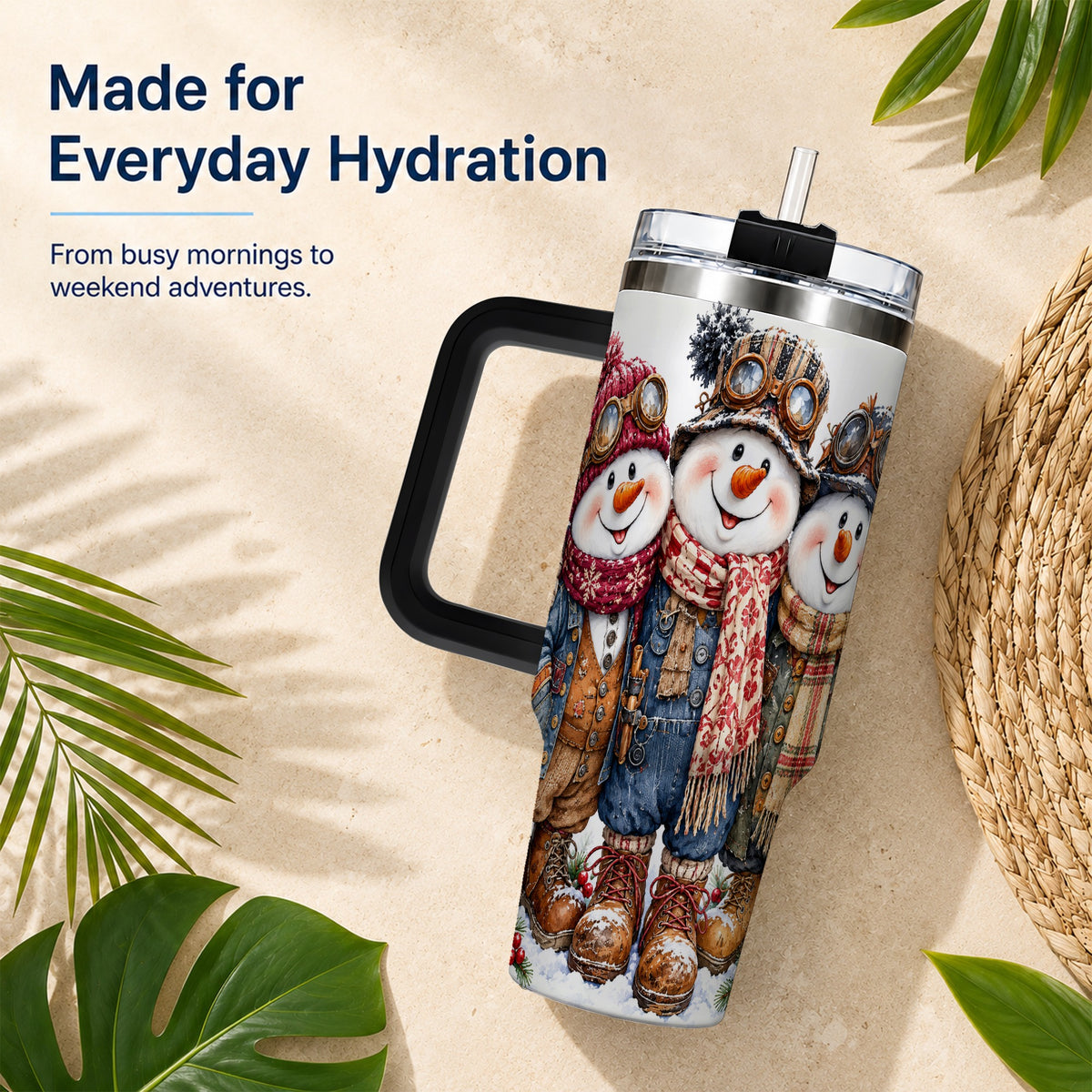 #pl[40oz|Black] Steampunk Snowman 40oz Tumbler, Winter Stainless Steel Travel Cup