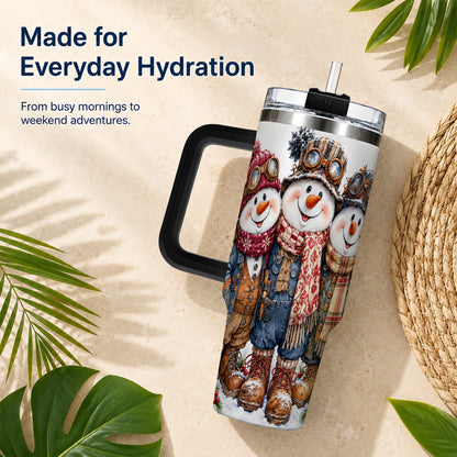 #pl[40oz|Black] Steampunk Snowman 40oz Tumbler, Winter Stainless Steel Travel Cup