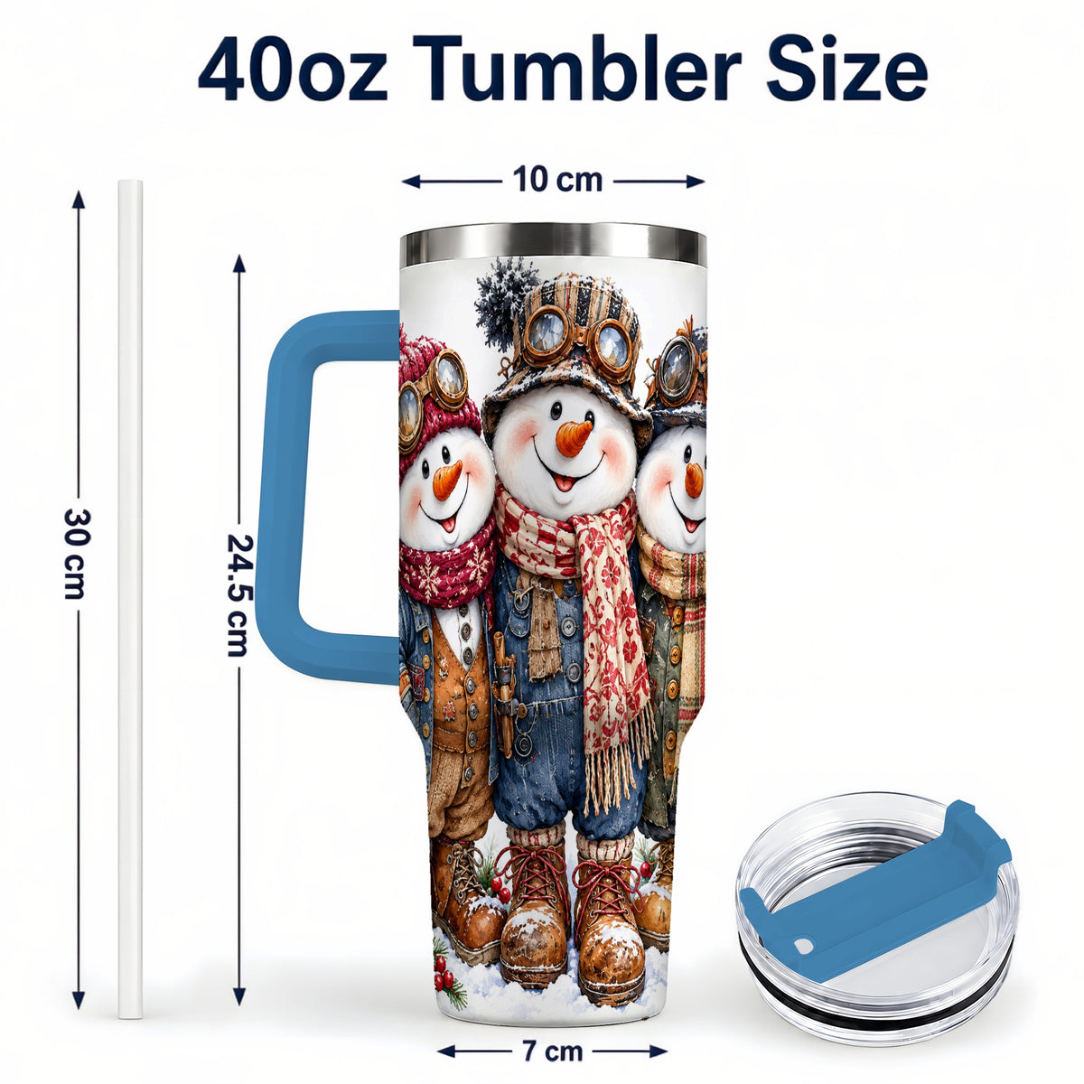 #pl[40oz|Blue] Steampunk Snowman 40oz Tumbler, Winter Stainless Steel Travel Cup