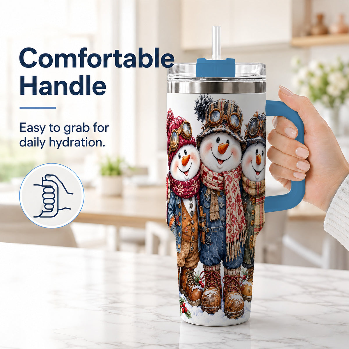 #pl[40oz|Blue] Steampunk Snowman 40oz Tumbler, Winter Stainless Steel Travel Cup