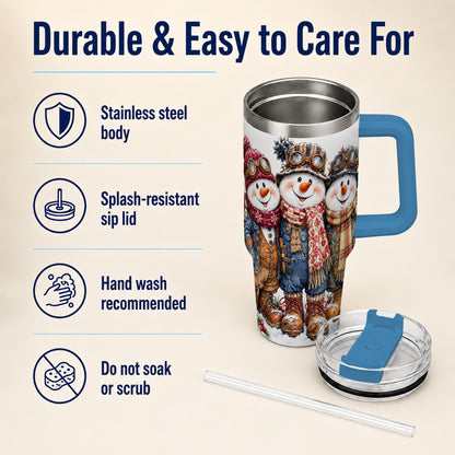 #pl[40oz|Blue] Steampunk Snowman 40oz Tumbler, Winter Stainless Steel Travel Cup