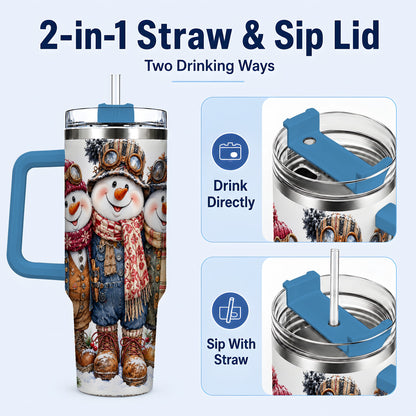 #pl[40oz|Blue] Steampunk Snowman 40oz Tumbler, Winter Stainless Steel Travel Cup