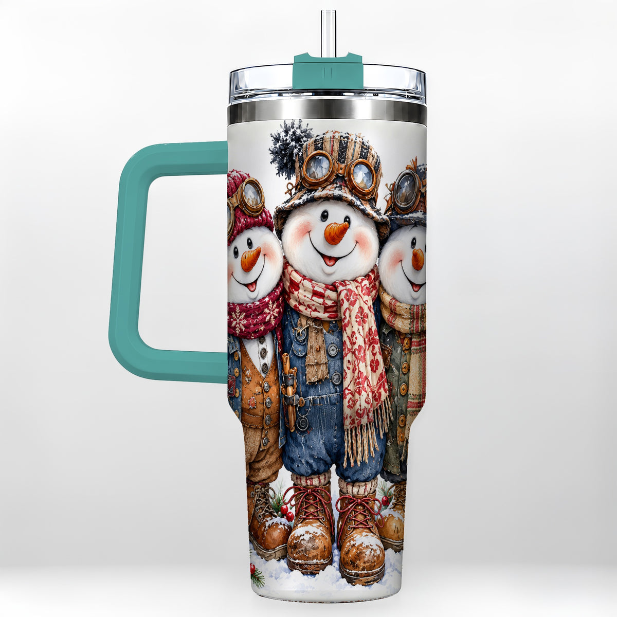 #pl[40oz|Green] Steampunk Snowman 40oz Tumbler, Winter Stainless Steel Travel Cup