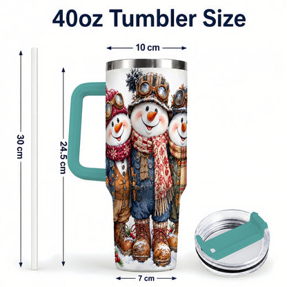#pl[40oz|Green] Steampunk Snowman 40oz Tumbler, Winter Stainless Steel Travel Cup