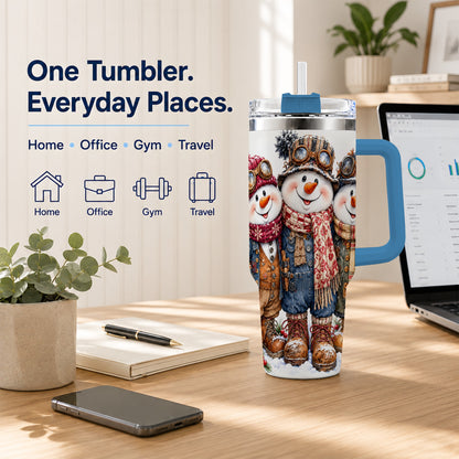 #pl[40oz|Blue] Steampunk Snowman 40oz Tumbler, Winter Stainless Steel Travel Cup