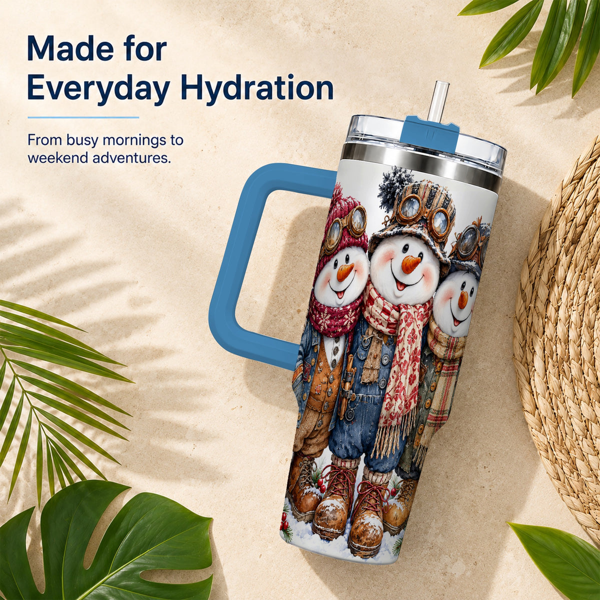 #pl[40oz|Blue] Steampunk Snowman 40oz Tumbler, Winter Stainless Steel Travel Cup