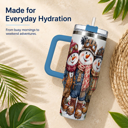#pl[40oz|Blue] Steampunk Snowman 40oz Tumbler, Winter Stainless Steel Travel Cup