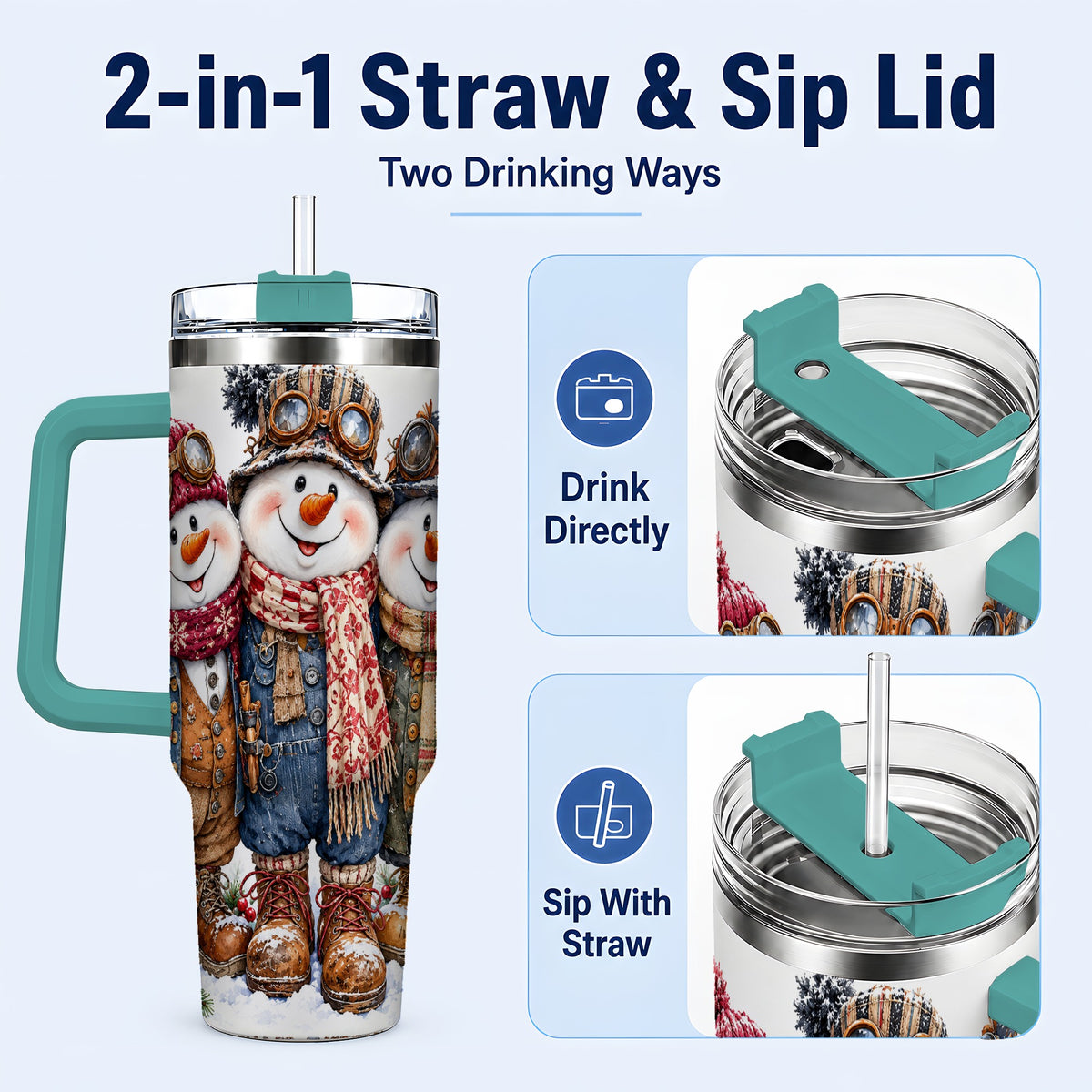 #pl[40oz|Green] Steampunk Snowman 40oz Tumbler, Winter Stainless Steel Travel Cup