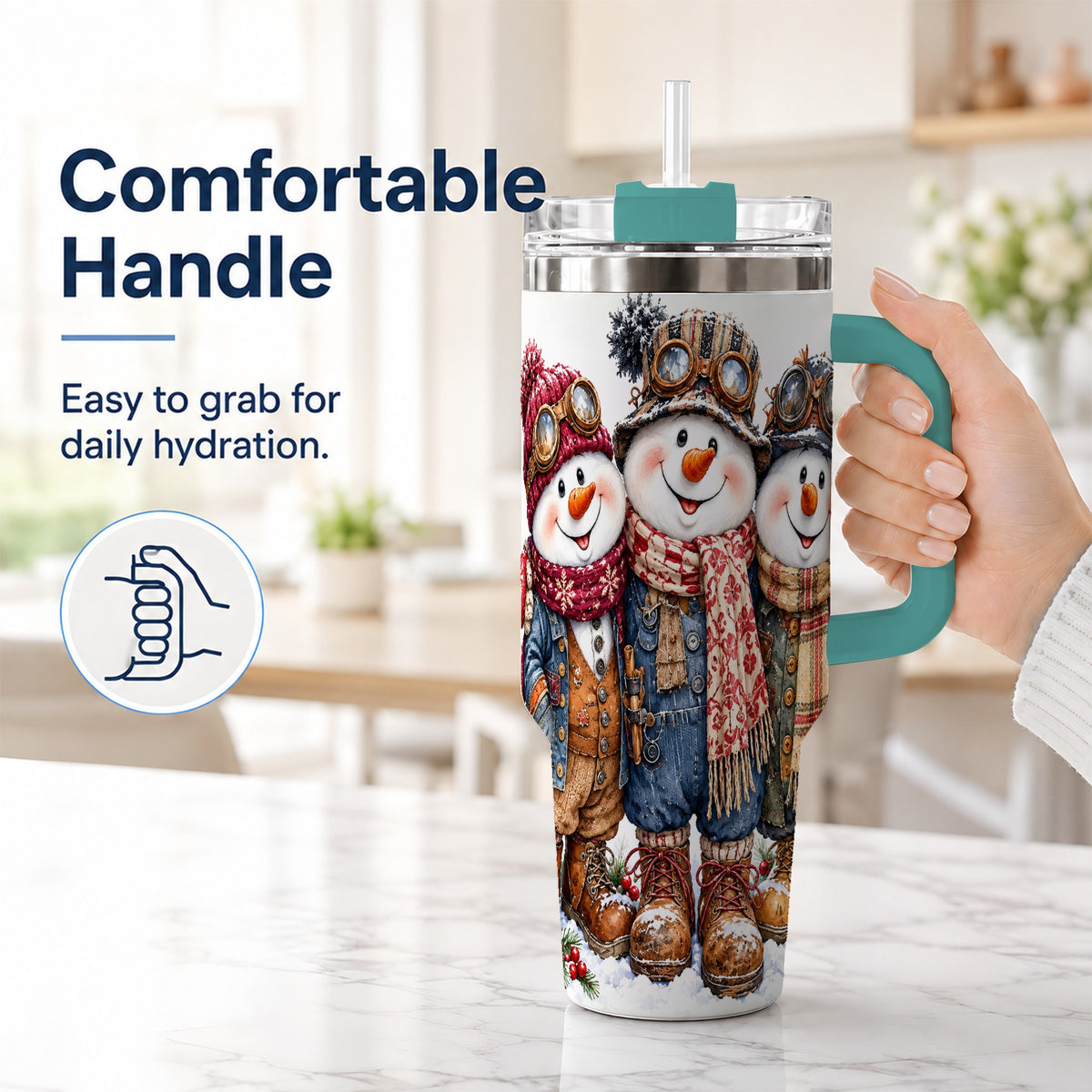 #pl[40oz|Green] Steampunk Snowman 40oz Tumbler, Winter Stainless Steel Travel Cup