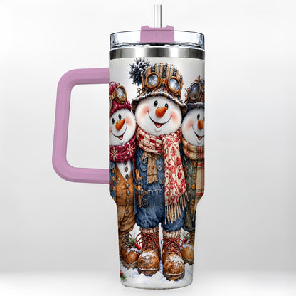 #pl[40oz|Pink] Steampunk Snowman 40oz Tumbler, Winter Stainless Steel Travel Cup
