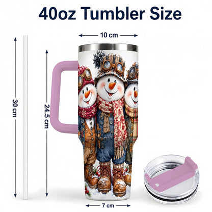 #pl[40oz|Pink] Steampunk Snowman 40oz Tumbler, Winter Stainless Steel Travel Cup