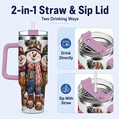 #pl[40oz|Pink] Steampunk Snowman 40oz Tumbler, Winter Stainless Steel Travel Cup