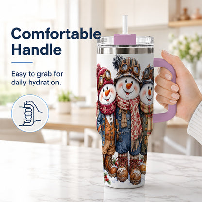#pl[40oz|Pink] Steampunk Snowman 40oz Tumbler, Winter Stainless Steel Travel Cup