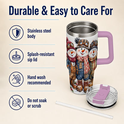 #pl[40oz|Pink] Steampunk Snowman 40oz Tumbler, Winter Stainless Steel Travel Cup