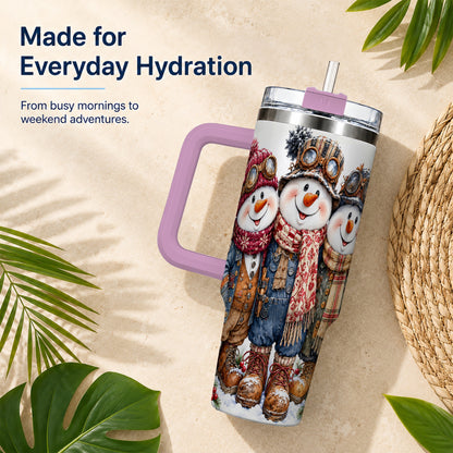 #pl[40oz|Pink] Steampunk Snowman 40oz Tumbler, Winter Stainless Steel Travel Cup
