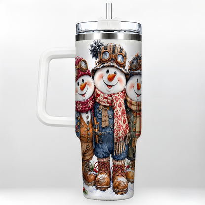 Steampunk Snowman 40oz Tumbler, Winter Stainless Steel Travel Cup
