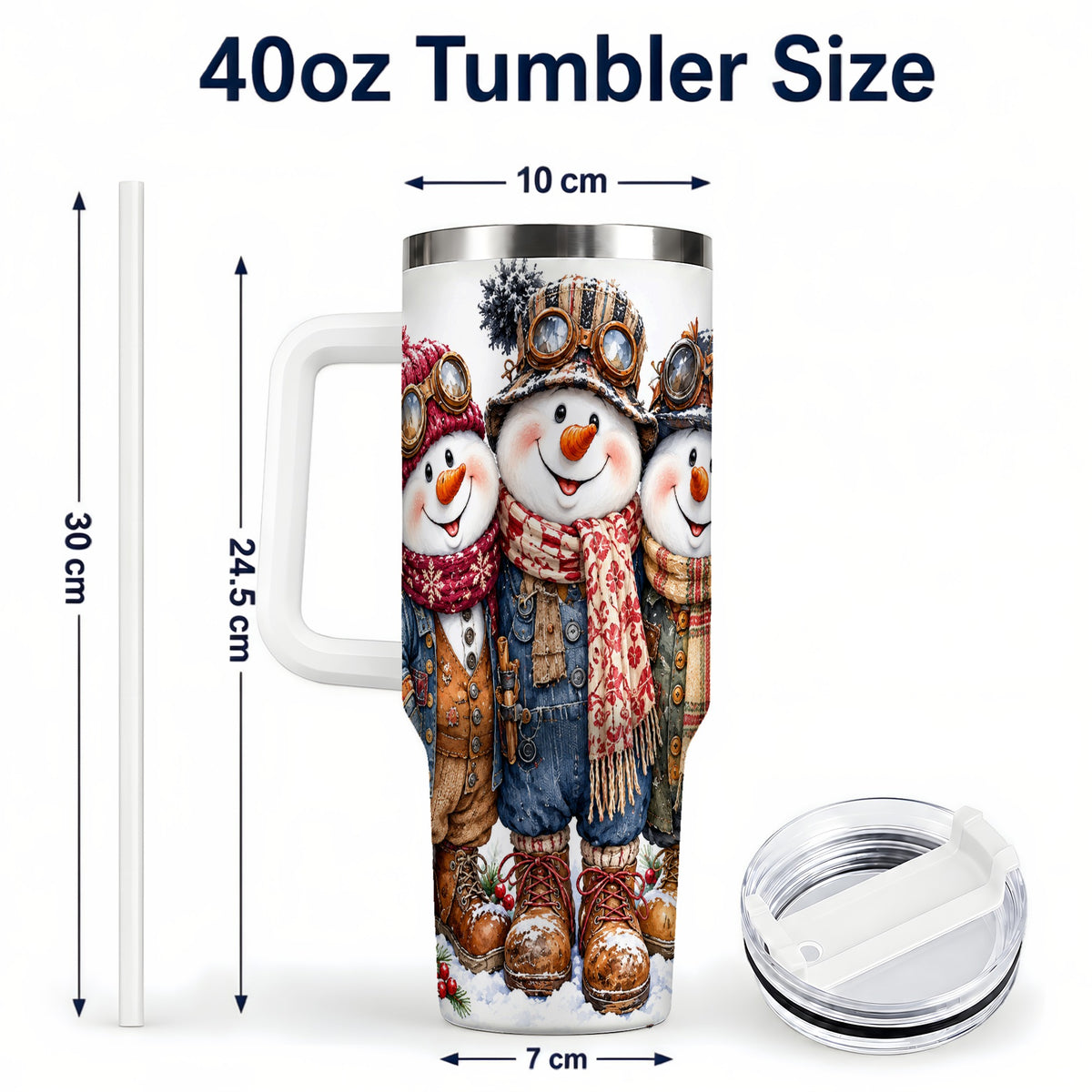 #pl[40oz|White] Steampunk Snowman 40oz Tumbler, Winter Stainless Steel Travel Cup