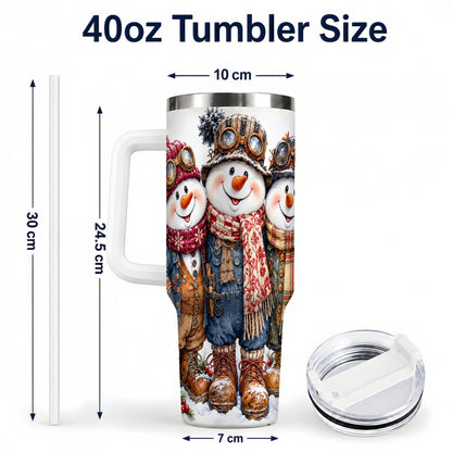 #pl[40oz|White] Steampunk Snowman 40oz Tumbler, Winter Stainless Steel Travel Cup