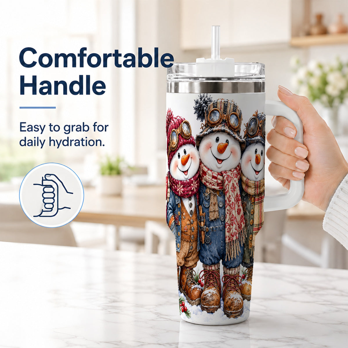 #pl[40oz|White] Steampunk Snowman 40oz Tumbler, Winter Stainless Steel Travel Cup