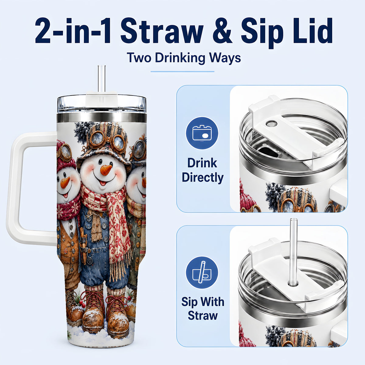 #pl[40oz|White] Steampunk Snowman 40oz Tumbler, Winter Stainless Steel Travel Cup